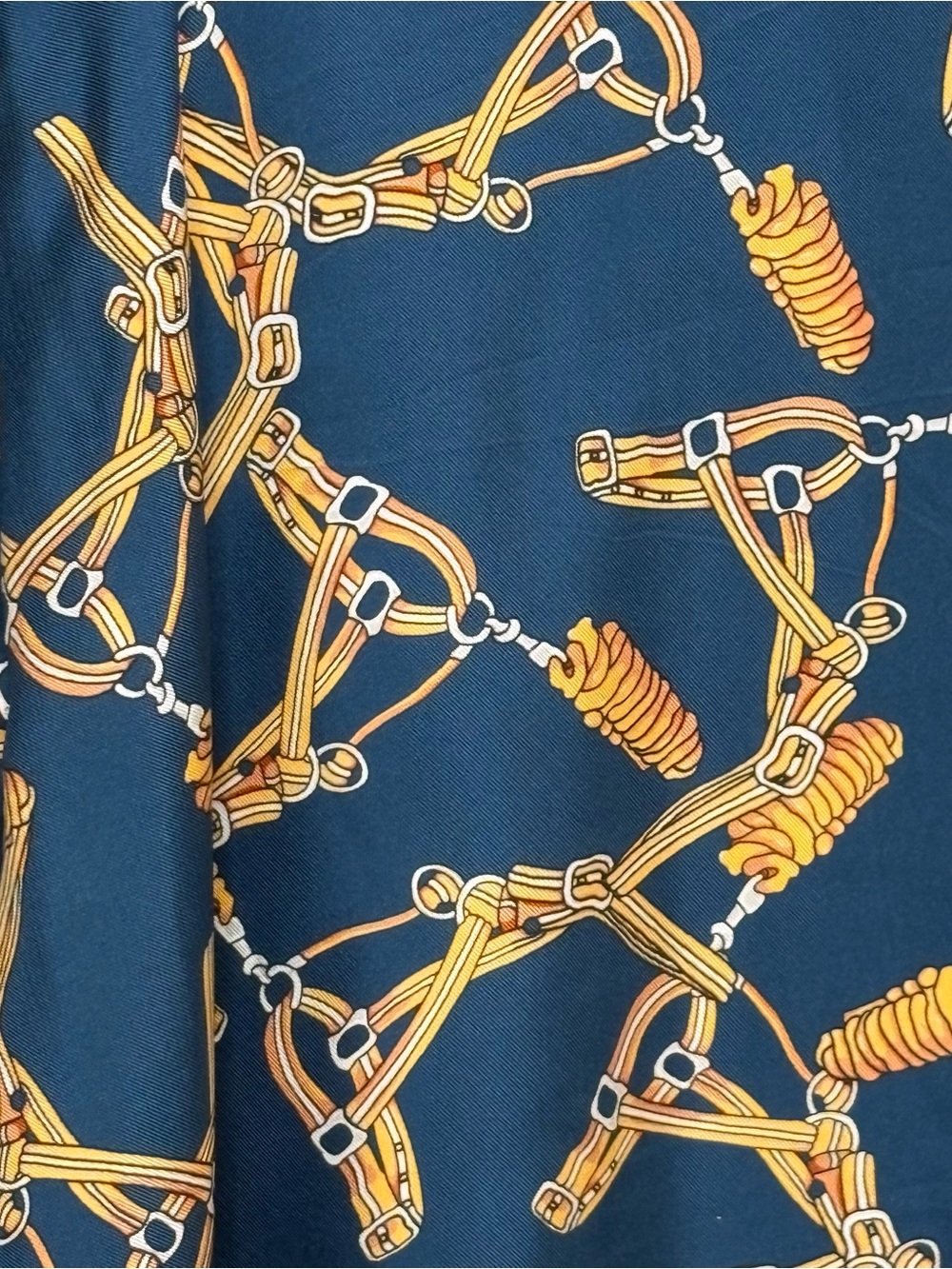 Besionia Milano 100%Mulberry Silk Bridle Print Equestrian Midi Dress Old Money M - Picture 7 of 11